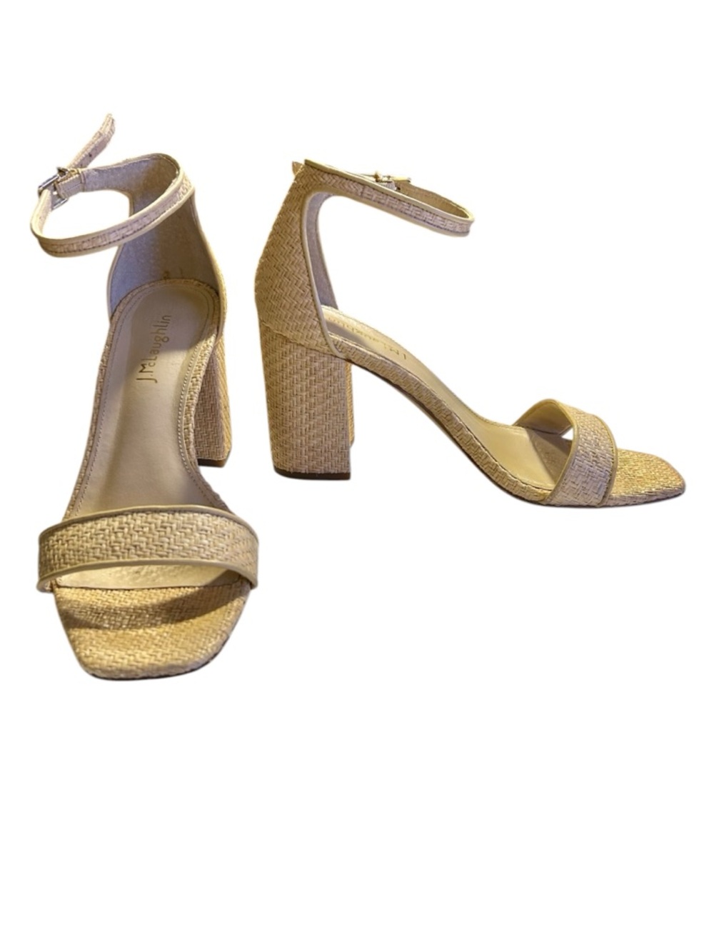 J.McLaughlin Esme Tan Raffia Block Heel Sandals Size 6 Wedding Guest Neutral